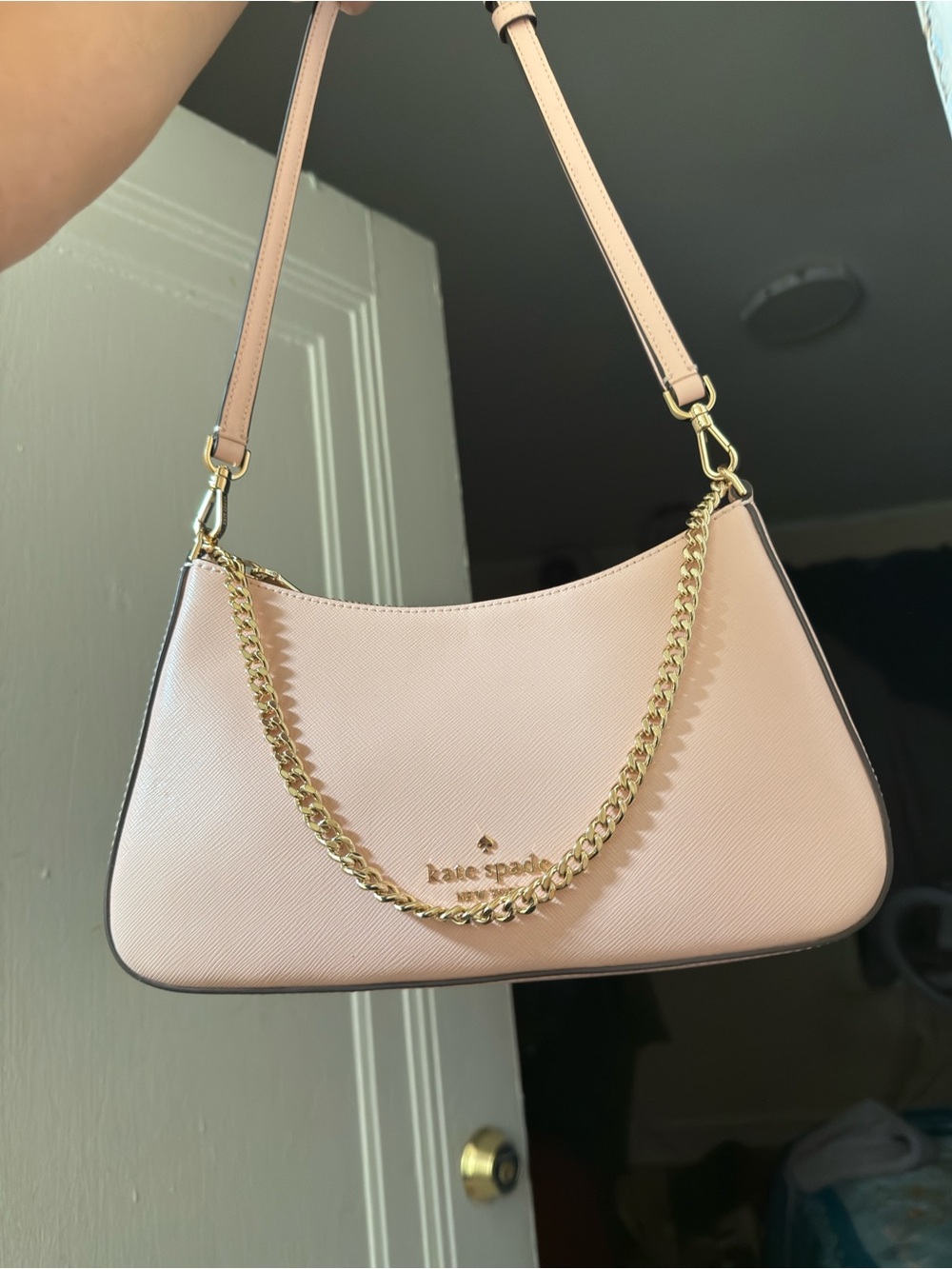 kate spade Blush Pink Saffiano Shoulder Bag with Gold Chain